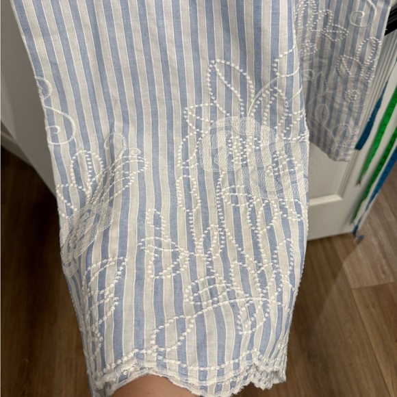 Frnch NWT Blue And White Striped Drawstring Wide Leg Pants Embroidered Small - Picture 2 of 12